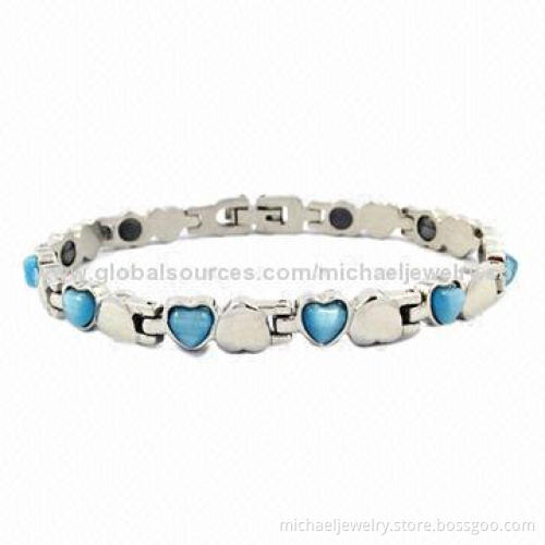 Magnetic Stainless Steel Bracelets with Bio-healthy Elements and 10pcs of Blue Opals